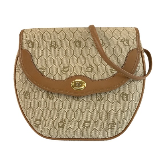 CHRISTIAN DIOR Handbags - Christian Dior Vintage Honeycomb Pattern Beige Brown Leather Shoulder Bag/Pou...